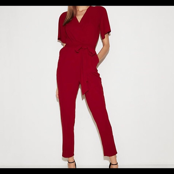 v neck tie waist jumpsuit